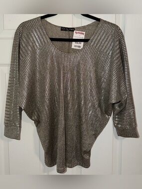 Kim & Cami Shimmery Silver Ribbed Dolman Top